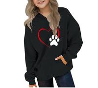 Ybing Felpa con cappuccio da ragazza, casual, con cappuccio, a forma di cuore, con motivo zampa di cane, per autunno e inverno, con cappuccio, leggera, comoda, a maniche lunghe, streetwear, #03 nero