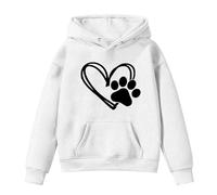 Ybing Felpa con cappuccio da ragazza con zampe di cane con stampa a cuore, casual, con cappuccio, classica, con cappuccio, sottile, a maniche lunghe, comoda, bianco, 13 anni