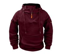 Ybing Felpa con cappuccio da uomo, a maniche lunghe, sportiva, calda, con cappuccio, con cerniera a 1/4, casual, a maniche lunghe, vintage, comoda maglietta sportiva, Vino, L