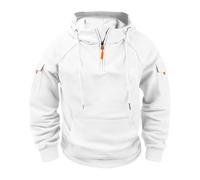 Ybing Felpa con cappuccio da uomo, a maniche lunghe, sportiva, calda, con cappuccio, con cerniera a 1/4, casual, a maniche lunghe, vintage, comoda maglietta sportiva, bianco, 3XL