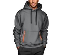 Ybing Felpa con cappuccio da uomo, calda, a maniche lunghe, casual, con cappuccio, tinta unita, per sport, con tasca, da uomo, grigio scuro, S