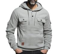 Ybing Felpa con cappuccio da uomo, casual, con bottoni, con cappuccio, vintage, a maniche lunghe, comoda felpa sportiva, grigio., XXL
