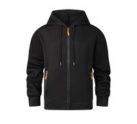 Ybing Felpa con cappuccio da uomo con chiusura lampo, con cappuccio, casual, tinta unita, comoda, a maniche lunghe, con cappuccio, Nero , M