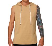 Ybing Felpa con cappuccio da uomo, tinta unita, estiva, alla moda, ad asciugatura rapida, sottile, con cappuccio, traspirante, canottiera sportiva, cachi, S