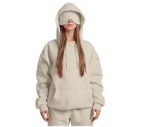 Ybing Felpa con cappuccio da viaggio con maschera per gli occhi integrata da donna, comoda modalità aerea, da viaggio, oversize, alla moda, con tasche, elegante tinta unita, beige., XXL