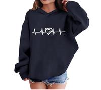 Ybing Felpa con cappuccio per San Valentino, da ragazza, con stampa ECG, con cappuccio, casual, con cappuccio, Blu marino, 120