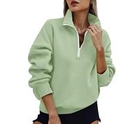 Ybing Felpa da donna, casual, tinta unita, senza cappuccio, con chiusura lampo, a risvolto, a maniche lunghe, calda, comoda, sportiva, Streetwear, verde, XL