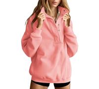 Ybing Felpa da donna con bottoni, colletto alto, senza cappuccio, alla moda, tinta unita, per autunno e inverno, calda, a maniche lunghe, comoda, per adolescenti, ragazze, Rosso anguria., XXL