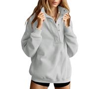 Ybing Felpa da donna con bottoni, colletto alto, senza cappuccio, alla moda, tinta unita, per autunno e inverno, calda, a maniche lunghe, comoda, per adolescenti, ragazze, grigio., L