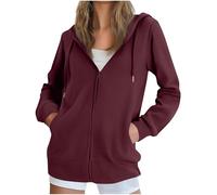 Ybing Felpa da donna con cappuccio, casual, tinta unita, per le mezze stagioni, con cappuccio, chiusura lampo, college, giacca sportiva, Colore: rosso, XL