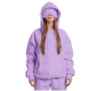 Ybing Felpa da donna con cappuccio con maschera per gli occhi integrata, comoda Airplane alla moda, da viaggio, oversize, alla moda, con tasche, elegante, tinta unita, con cappuccio, viola., XL