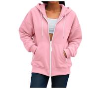 Ybing Felpa da donna con cappuccio, tinta unita, con cerniera, leggera, casual, oversize, con cappuccio, a maniche lunghe, con chiusura lampo, Colore: rosa., XXL