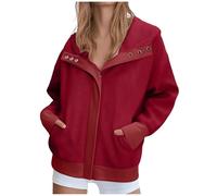 Ybing Felpa da donna in velluto a coste, con chiusura lampo, casual, tinta unita, 2025, per autunno e inverno, comoda giacca sportiva, Colore: rosso, M