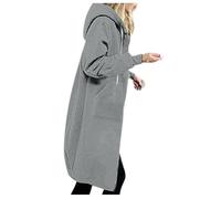 Ybing Felpa da donna, lunga, casual, tinta unita, slim fit, sportiva, con cerniera, calda, per il tempo libero, S-5XL, grigio., S