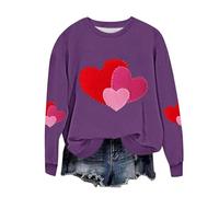 Ybing Felpa da donna per San Valentino, con stampa a cuore, senza cappuccio, casual, girocollo, calda, a maniche lunghe, comoda, basic top streetwear, viola., S