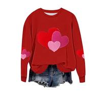 Ybing Felpa da donna per San Valentino, con stampa a cuore, senza cappuccio, casual, girocollo, calda, a maniche lunghe, comoda, basic top streetwear, Colore: rosso, 4X-Large