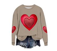 Ybing Felpa da donna per San Valentino, senza cappuccio, con stampa a cuore, per autunno e inverno, casual, con scollo rotondo, a maniche lunghe, comoda maglietta sportiva basic top streetwear, cachi