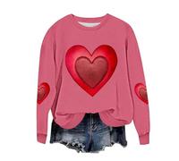Ybing Felpa da donna per San Valentino, senza cappuccio, con stampa a cuore, per autunno e inverno, casual, con scollo rotondo, a maniche lunghe, comoda maglietta sportiva basic top streetwear, P-ink