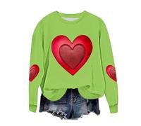 Ybing Felpa da donna per San Valentino, senza cappuccio, con stampa a cuore, per autunno e inverno, casual, con scollo rotondo, a maniche lunghe, comoda maglietta sportiva basic top streetwear, verde
