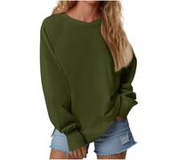 Ybing Felpa da donna senza cappuccio, casual, tinta unita, con foro per il pollice, maniche lunghe, girocollo, camicetta a maniche lunghe, comoda, basic, verde militare, M