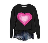 Ybing Felpa da donna, senza cappuccio, San Valentino, con stampa a cuore, alla moda, con scollo rotondo, calda, a maniche lunghe, comoda, sportiva, basic top streetwear, Nero , S