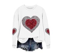 Ybing Felpa da donna senza cappuccio, San Valentino, con stampa a cuore, casual, girocollo, a maniche lunghe, comoda, basic top streetwear, bianco, M
