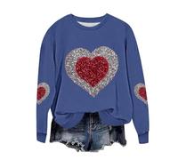 Ybing Felpa da donna senza cappuccio, San Valentino, con stampa a cuore, casual, girocollo, a maniche lunghe, comoda, basic top streetwear, Blu, 5X-Large