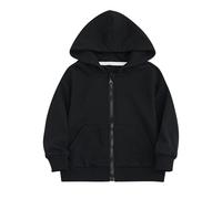 Ybing Felpa da ragazza, casual, tinta unita, con zip, in cotone, leggera, con chiusura lampo, per le mezze stagioni, con cappuccio, Nero , 90