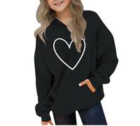 Ybing Felpa da ragazza con cappuccio, elegante, con stampa a cuore, casual, con cappuccio, leggera, comoda, #02 nero., 160