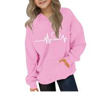 Ybing Felpa da ragazza con cappuccio, stampa ECG, elegante, con cappuccio, per autunno e inverno, con cappuccio, comoda, a maniche lunghe, streetwear, Colore: rosa., 150