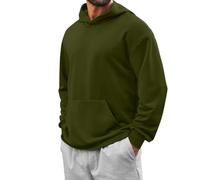 Ybing Felpa da uomo con cappuccio, elegante, sportiva, casual, tinta unita, con cappuccio, leggera, con cappuccio, con tasche, per autunno e inverno, a maniche lunghe, verde militare, S