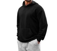 Ybing Felpa da uomo con cappuccio, elegante, sportiva, casual, tinta unita, con cappuccio, leggera, con cappuccio, con tasche, per autunno e inverno, a maniche lunghe, Nero , L