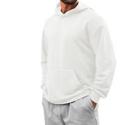 Ybing Felpa da uomo con cappuccio, elegante, sportiva, casual, tinta unita, con cappuccio, leggera, con cappuccio, con tasche, per autunno e inverno, a maniche lunghe, bianco, 3XL