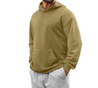 Ybing Felpa da uomo con cappuccio, elegante, sportiva, casual, tinta unita, con cappuccio, leggera, con cappuccio, con tasche, per autunno e inverno, a maniche lunghe, cachi, 3XL