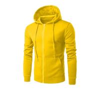Ybing Felpa da uomo in tinta unita con cerniera, leggera, con cappuccio, elegante, con tasche, slim fit, college, giacca sportiva, #02 giallo, 3XL