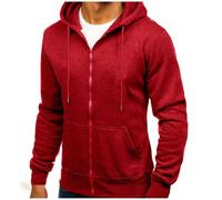 Ybing Felpa da uomo in tinta unita con cerniera, leggera, con cappuccio, elegante, con tasche, slim fit, college, giacca sportiva, #03 rosso., XXL