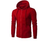 Ybing Felpa da uomo in tinta unita con cerniera, leggera, con cappuccio, elegante, con tasche, slim fit, college, giacca sportiva, #01 rosso., XXL