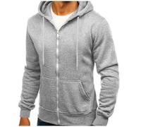 Ybing Felpa da uomo in tinta unita con cerniera, leggera, con cappuccio, elegante, con tasche, slim fit, college, giacca sportiva, #03 grigio., XL