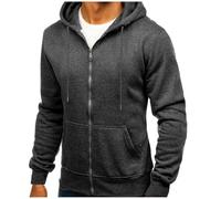 Ybing Felpa da uomo in tinta unita con cerniera, leggera, con cappuccio, elegante, con tasche, slim fit, college, giacca sportiva, #03 Grigio scuro, XL