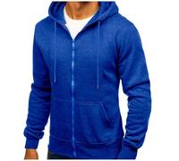 Ybing Felpa da uomo in tinta unita con cerniera, leggera, con cappuccio, elegante, con tasche, slim fit, college, giacca sportiva, #03 blu., 3XL