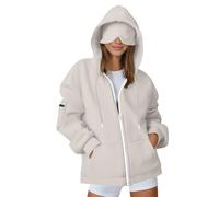 Ybing Felpa da viaggio da donna con maschera per gli occhi integrata, comoda modalità aeronautica, da viaggio, con cerniera, elegante, tinta unita, felpa con cappuccio, oversize, giacca sportiva con