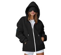Ybing Felpa da viaggio da donna con maschera per gli occhi integrata, comoda modalità aeronautica, da viaggio, con cerniera, elegante, tinta unita, felpa con cappuccio, oversize, giacca sportiva con
