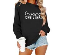 Ybing Felpa natalizia da donna senza cappuccio, elegante maglione natalizio allentato, scollo rotondo, maglione natalizio caldo, maglione autunnale e invernale, comoda maglietta a maniche lunghe, Nero