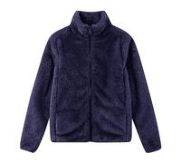 Ybing Giacca in pile da donna, tinta unita, in pile, con chiusura lampo, con colletto alto, spessa e calda, invernale, per adolescenti, per attività all'aria aperta, Blu marino, XL