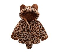 Ybing Giacca in pile Kawaii con motivo leopardato, calda giacca invernale con orecchie, morbida felpa in cotone, comoda giacca invernale con cappuccio, #01 marrone., 120