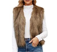 Ybing Gilet in pelliccia sintetica da donna, corto, senza maniche, in finta pelliccia, elegante, tinta unita, in pelliccia sintetica, con scollo a V, caldo gilet invernale leggero, marrone, M