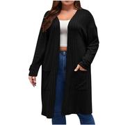 Ybing Grandi dimensioni, cardigan da donna, lungo, leggero, a coste, casual, tinta unita, cardigan, cardigan, con tasca, cardigan sottile aperto, cappotto lavorato a maglia, giacca da mezza stagione