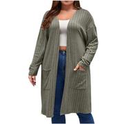 Ybing Grandi dimensioni, cardigan da donna, lungo, leggero, a coste, casual, tinta unita, cardigan, cardigan, con tasca, cardigan sottile aperto, cappotto lavorato a maglia, giacca da mezza stagione