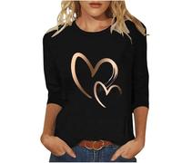 Ybing Maglia a maniche lunghe da donna con motivo a cuore, casual, maniche a 3/4, sottile, scollo rotondo, camicetta leggera, a maniche lunghe, sottile, taglie grandi, basic top in cotone, maglietta