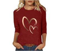 Ybing Maglia a maniche lunghe da donna con motivo a cuore, casual, maniche a 3/4, sottile, scollo rotondo, camicetta leggera, a maniche lunghe, sottile, taglie grandi, basic top in cotone, maglietta